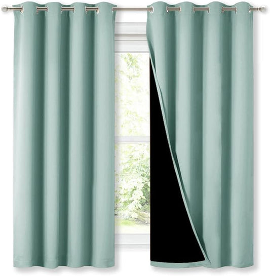 NICETOWN Aqua Blue Blackout Curtains for Kitchen 52" w x 63" L 2 Panels | 100% Room Darkening Lined 2 Thick Layers Completely Light Blocking Window Treatment Thermal Insulated Drapes for Bedroom
