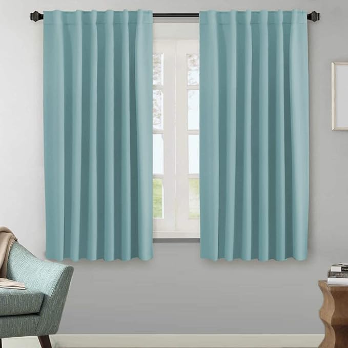 H.VERSAILTEX Blackout Curtains Thermal Insulated Window Treatment Panels Room Darkening Blackout Drapes for Living Room Back Tab/Rod Pocket Bedroom Draperies (2 Panels, Mineral Blue, 52 x 63 Inch)