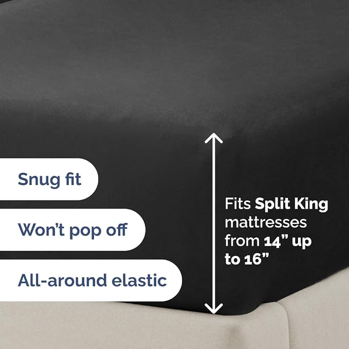 Flex Top Split Head King 4 Piece Sheet Set - Ultra-Soft, Breathable - Black | Cooling Bed Sheets Set, Hotel Luxury Bedding for Women & Men with Deep Pockets, Wrinkle Free & Fade Resistant, Oeko-Tex