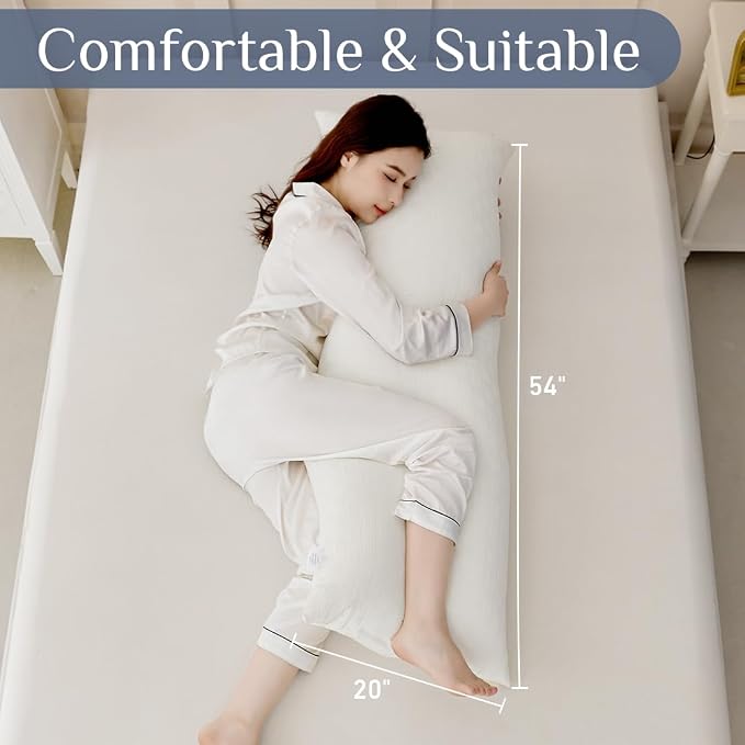 Leeden Full Body Pillow 20 x 54 for Side Sleepers Ivory White | Soft polyester padding delivers full-body support for side sleepers, maternity rest, reading and daily relaxation.