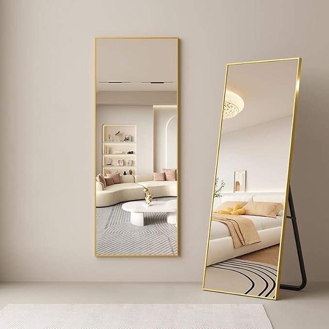 Dewfig Mirror Full Length, 64"X21" Floor Mirror, Rectangle Shape, Gold | Aluminum Alloy Frame Full Body Mirror, HD Shatterproof Tempered Glass, Lean/Stand/Wall for Living Room,Bedroom, Dressing Room