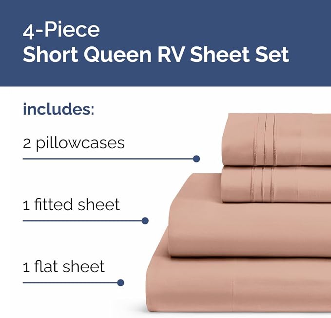 Short Queen Size 4 Piece Bed Sheet Set - RV Short Queen Sheets - Mauve | Ultra-Soft, Breathable & Cooling Bed Sheets Set with Deep Pockets, Hotel Luxury Bedding for Women & Men, Wrinkle & Fade Free
