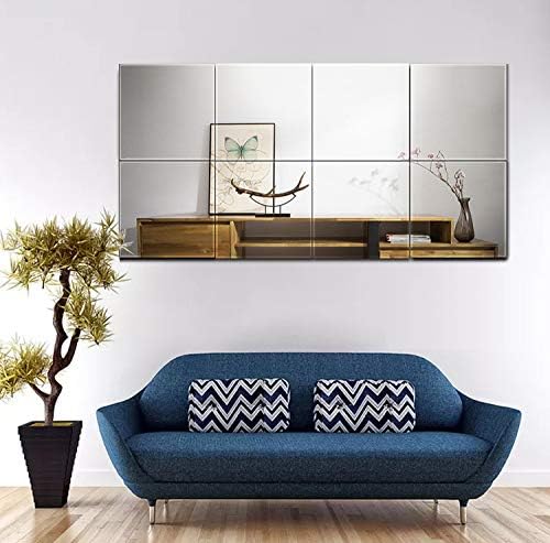 Full Length Mirror Tiles, 10" x 10" x 8PCS Frameless Wall Mounted Mirror | Square Large Wall Mirror Tiles for Home Gym, Bedroom, Door, Bathroom, Frameless Mirror Sets