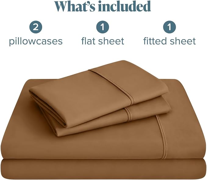 Bare Home Queen Sheet Set - 1800 Ultra-Soft (Queen, Caramel) | Deep Pockets 6 to 15 Inches, Breathable, Hypoallergenic, Hotel Luxury, Easy Fit, Soft, All-Season
