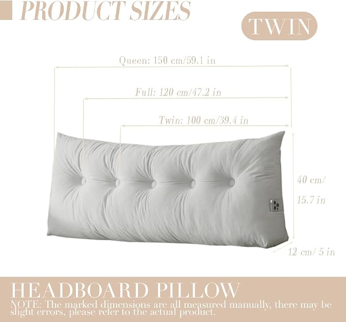 Wedge Headboard Pillow Twin XL, College Dorm Essentials Bed Reading | 39.4*15.7*5 in, back & lumbar support, sleeping pillow, mattress gap filler,plush velvet cover, pp cotton inner, side pockets