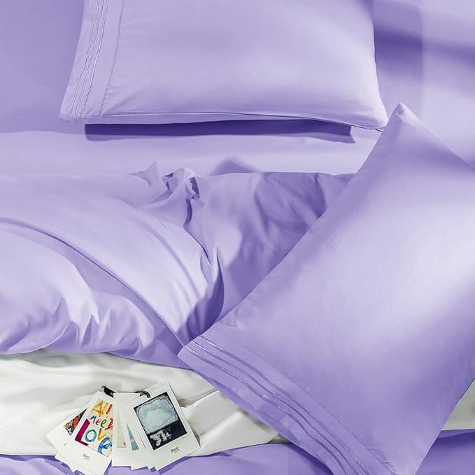 SONORO KATE Bed Sheet Set Super Soft Microfiber Luxury Egyptian Sheets Fit 18-24 Inch Deep Pocket Mattress Wrinkle-6 Piece (Lavender, California King)