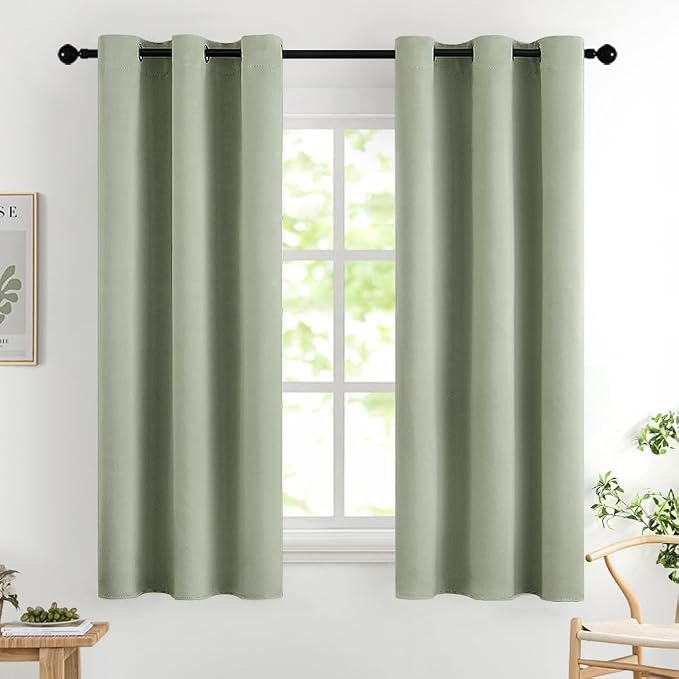 MIULEE Sage Green Blackout Bedroom Curtains 63 Inch Long Light Blocking | Grommet Top, Room Darkening Window Drapes, Privacy Protection, Thermal Insulated, Heat Blocking