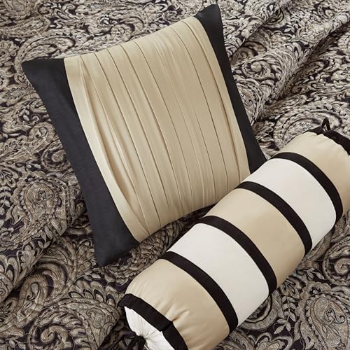 Madison Park Traditional Damask Jacquard Paisley Black Queen Quilt Set, 6pc | Lightweight Coverlet Bedspread Bedding Set, All Season, Machine Washable, Easy Care, Cozy, Breathable, Soft