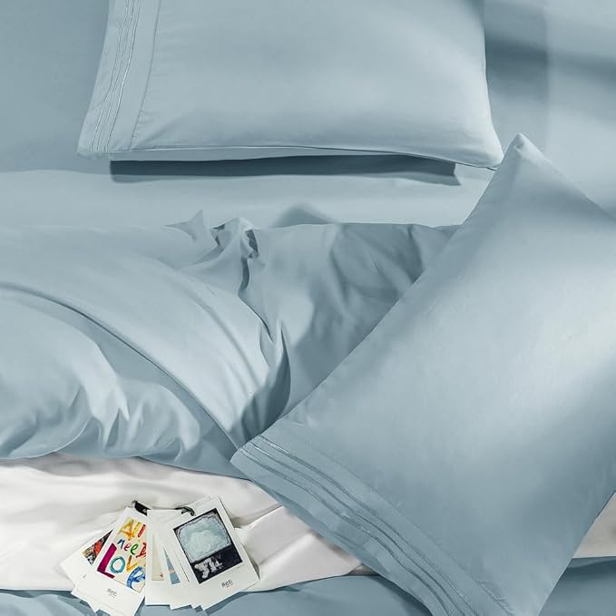 SONORO KATE Bed Sheet Set Super Soft Microfiber 1800 Series Luxury Egyptian Sheets Fit 18-24 Inch Deep Pocket Mattress Wrinkle-6 Piece (Spa Blue, Twin)