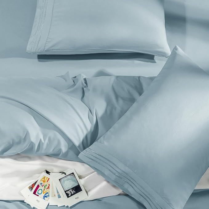 SONORO KATE Bed Sheet Set Super Soft Microfiber 1800 Series Luxury Egyptian Sheets Fit 18-24 Inch Deep Pocket Mattress Wrinkle-6 Piece (Spa Blue, Full)
