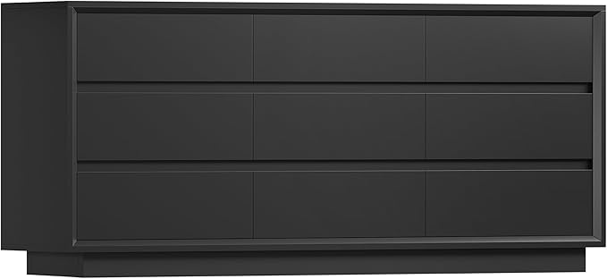 TEENFON 63" Dresser for Bedroom with 9 Drawers, Black Dresser with Metal Slide, Bedroom Dressers, Wood Dressers & Chests of Drawers for Bedroom, Hallway, Black