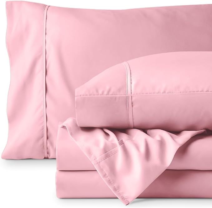 Bare Home Twin Sheet Set - 1800 Ultra-Soft (Twin, Light Pink) | Deep Pockets 6 to 15 Inches, Breathable, Hypoallergenic, Hotel Luxury, Easy Fit, Soft, All-Season