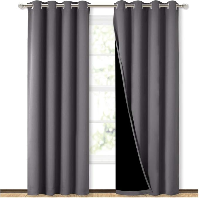 NICETOWN Grey Full Shade Curtain Panels for Dining Room 52x84 in 2 Panels | Thermal Insulated Energy Smart Noise Blocking Out Blackout Drapes, Lined for Privacy, Energy Efficient for Guest Room Office