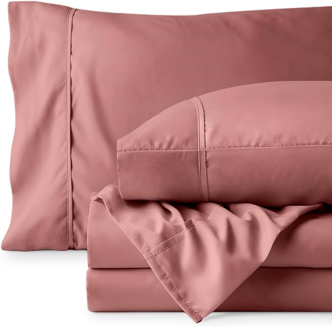 Bare Home Sheet Set - 1800 Ultra-Soft (Split Head Flex King, Dusty Rose) | Deep Pockets 6 to 15 Inches, Breathable, Hypoallergenic, Hotel Luxury, Easy Fit, Soft, All-Season