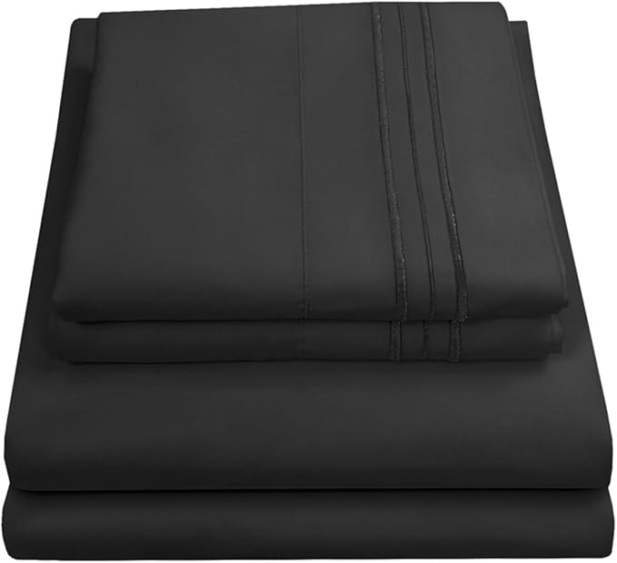 California King Sheet Sets - Breathable Luxury Sheets with Full Elastic & Secure Corner Straps Built In - 1800 Supreme Collection Cal King Deep Pocket Bedding Set, Sheet Set, California King, Black