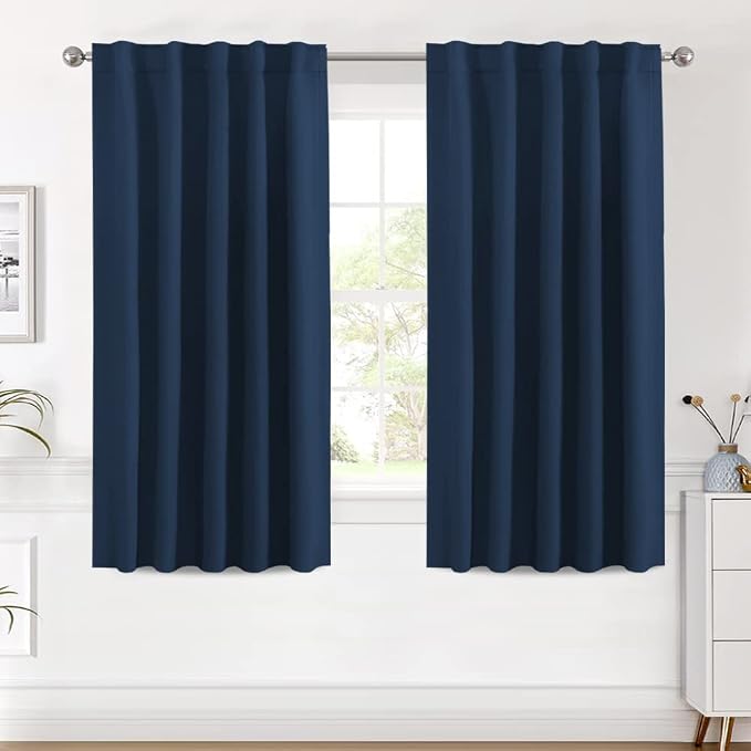 H.VERSAILTEX Blackout Curtains Thermal Insulated Window Treatment Panels Room Darkening Blackout Drapes for Living Room Back Tab/Rod Pocket Bedroom Draperies (2 Panels, Navy Blue, 42 x 54 Inch)