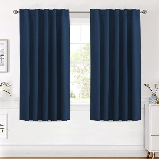 H.VERSAILTEX Blackout Curtains Thermal Insulated Window Treatment Panels Room Darkening Blackout Drapes for Living Room Back Tab/Rod Pocket Bedroom Draperies (2 Panels, Navy Blue, 42 x 54 Inch)