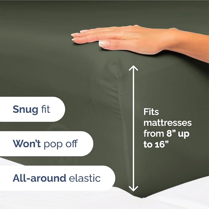 King Size 4 Piece Sheet Set - Ultra Soft & Cooling Sheets - Dark Olive Grey | Fits 8 Inch to 16 inch Mattress, Wrinkle Free & Fade Resistant with Deep Pockets, Breathable, Comfy Hotel Luxury Bedding