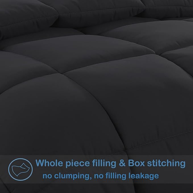 EASELAND King Size Down Alternative Comforter, Black, 90x102 Inches | Quilted Duvet Insert for All Seasons, Soft Lightweight Bedding with Corner Tabs, Breathable Machine Washable Hotel Quality
