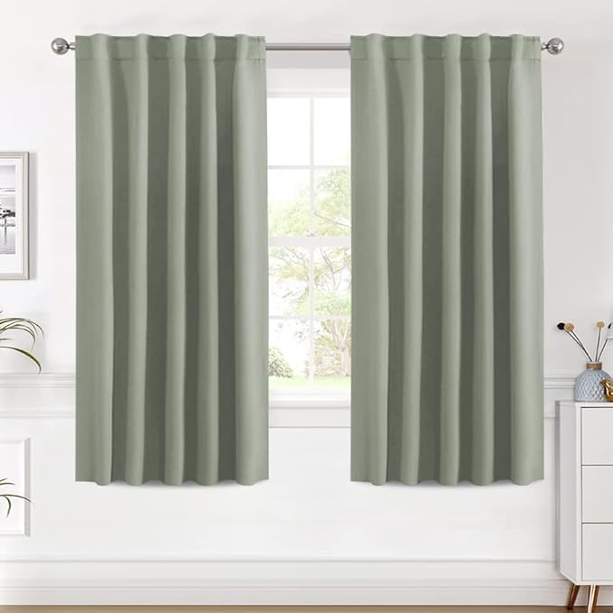 H.VERSAILTEX Blackout Curtains Thermal Insulated Window Treatment Panels Room Darkening Blackout Drapes for Living Room Back Tab/Rod Pocket Bedroom Draperies (2 Panels, Light Sage, 42 x 63 Inch)