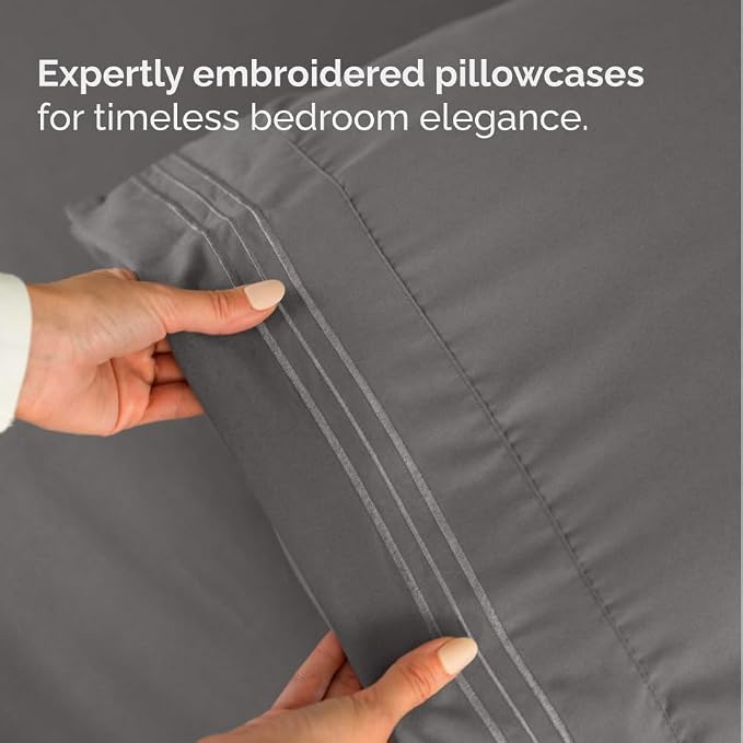 Flex Top Split Head King 4 Piece Sheet Set - Soft & Breathable - Dark Grey | Cooling Bed Sheets Set, Hotel Luxury Bedding for Women & Men with Deep Pockets, Wrinkle Free & Fade Resistant, Oeko-Tex