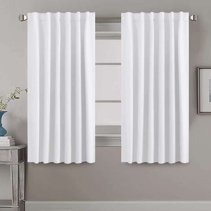 H.VERSAILTEX White Curtains Thermal Insulated Window Treatment Panels Room Darkening Privacy Assured Drapes for Living Room Back Tab/Rod Pocket Bedroom Draperies, 52 x 63 Inch, 2 Panels