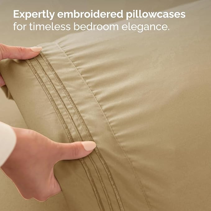 King Size 4 Piece Sheet Set - Comfy Breathable & Cooling Sheets - Beige | Hotel Luxury Bed Sheets for Women & Men, Deep Pockets, Easy-Fit, Extra Soft and Wrinkle Free Sheets, Oeko-Tex Bed Sheet Set