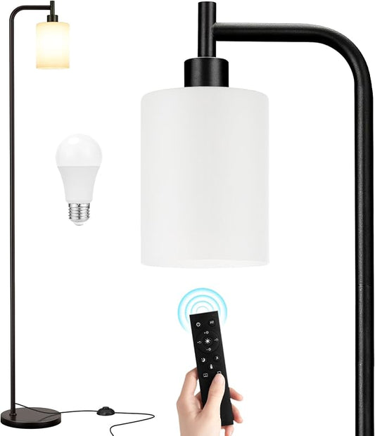 Ziisee Floor Lamps for Living Room - Standing Lamp with Remote Control Glass Shade, Modern Floor Lamp with LED Bulbs, Bright Industrial Floor Lamp for Bedroom, Black Tall Lamp for Office
