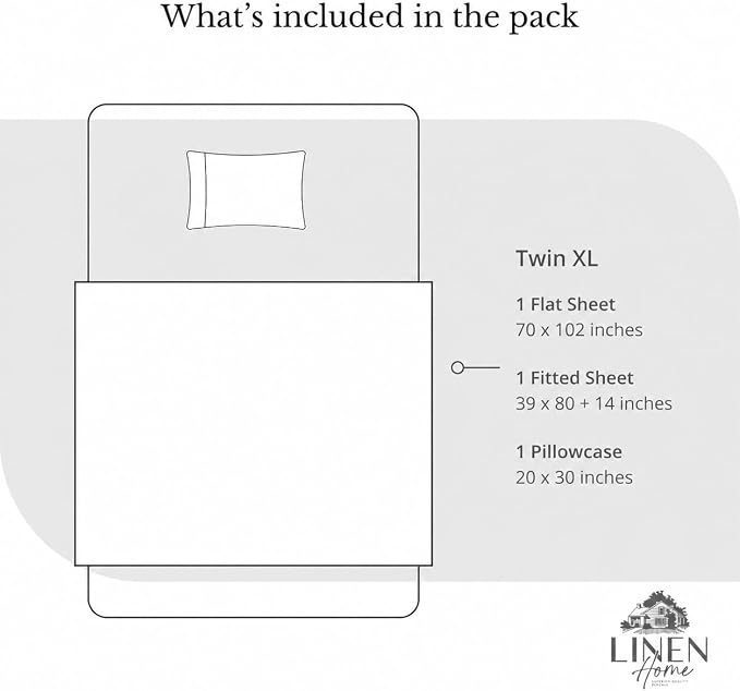 Linen Home 100% Cotton Percale Sheets Twin XL Size, Iris Lilac, Deep Pocket, 3 Pieces Set- 1 Flat, 1 Fitted and 1 Pillowcase, Crisp Cool and Long Staple Strong Bed Linen