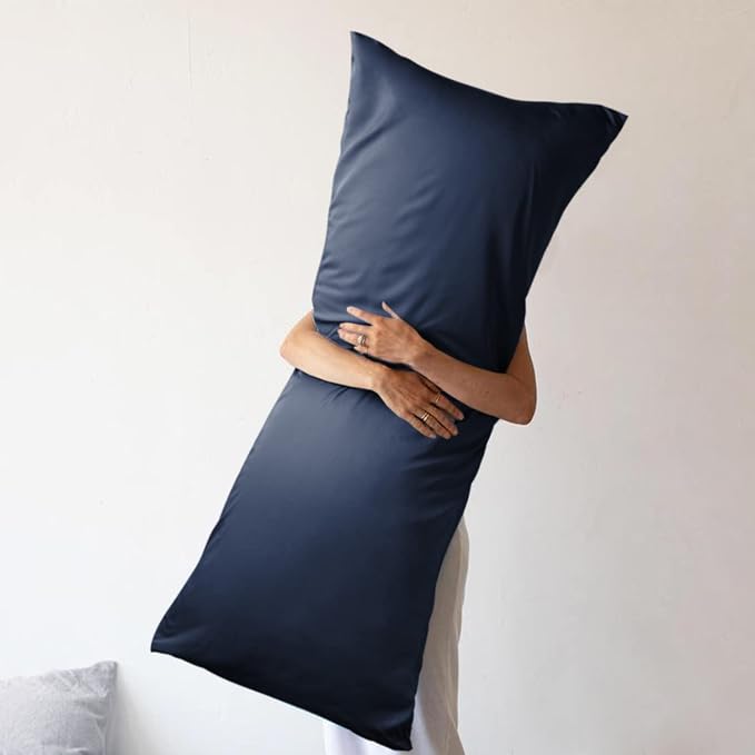 WishSmile Body Cooling Pillowcase Long Pillow Case Breathable Cool Silky Soft Rayon Derived from Bamboo Fabric,Hair and Skin Friendly,Navy Blue,1 Pack,20x54IN
