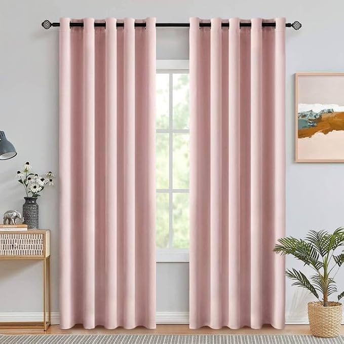 MIULEE Light Pink Blackout Bedroom Curtains Drapes 84 Inch Long 66"x84" | Grommet Top, Room Darkening Window Drapes, Privacy Protection, Thermal Insulated, Heat Blocking, Light Blocking