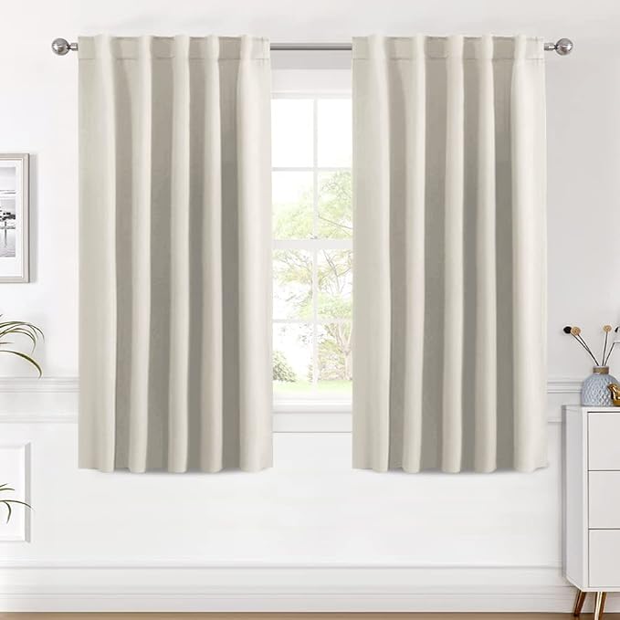 H.VERSAILTEX Light Reducing Curtains Thermal Insulated Window Treatment Panels Room Darkening Privacy Assured Drapes for Living Room Back Tab/Rod Pocket Bedroom Drapes 2 Panels, Ivory - 42 x 54 Inch