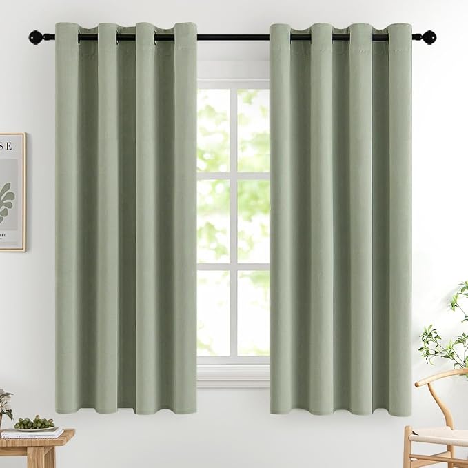 MIULEE Sage Green Short Blackout Bedroom Curtains 54 Inch Long 52"x54" | Grommet Top, Room Darkening Window Drapes, Privacy Protection, Thermal Insulated, Heat Blocking, Light Blocking