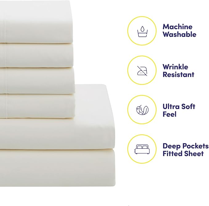 Sweet Home Collection 5 Piece Comforter Set Bag Solid Color All Season Soft Down Alternative Blanket & Luxurious Microfiber Bed Sheets, Ivory, Twin XL