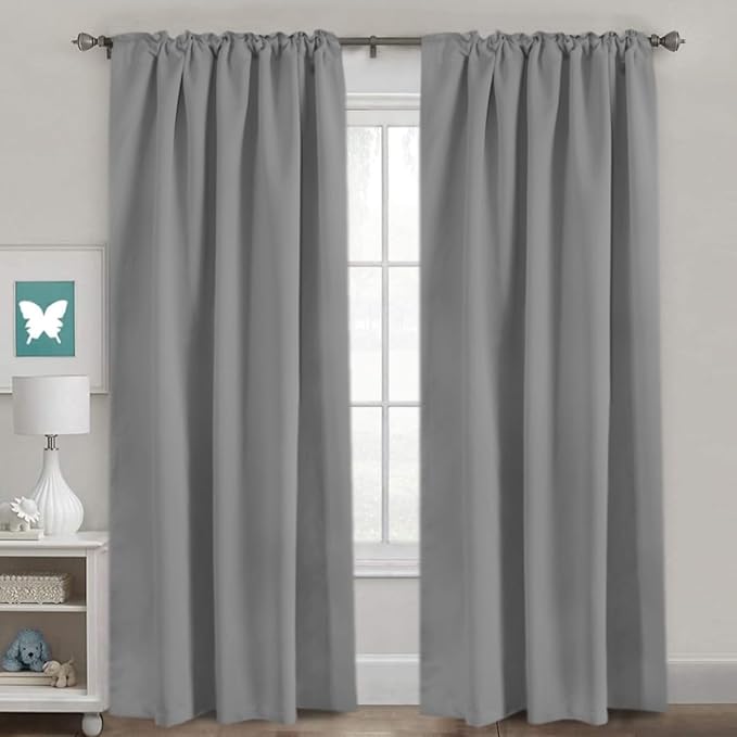 H.VERSAILTEX Blackout Curtains Thermal Insulated Window Treatment Panels Room Darkening Blackout Drapes for Living Room Back Tab/Rod Pocket Bedroom Draperies, 52 x 84 Inch, Grey, 2 Panels