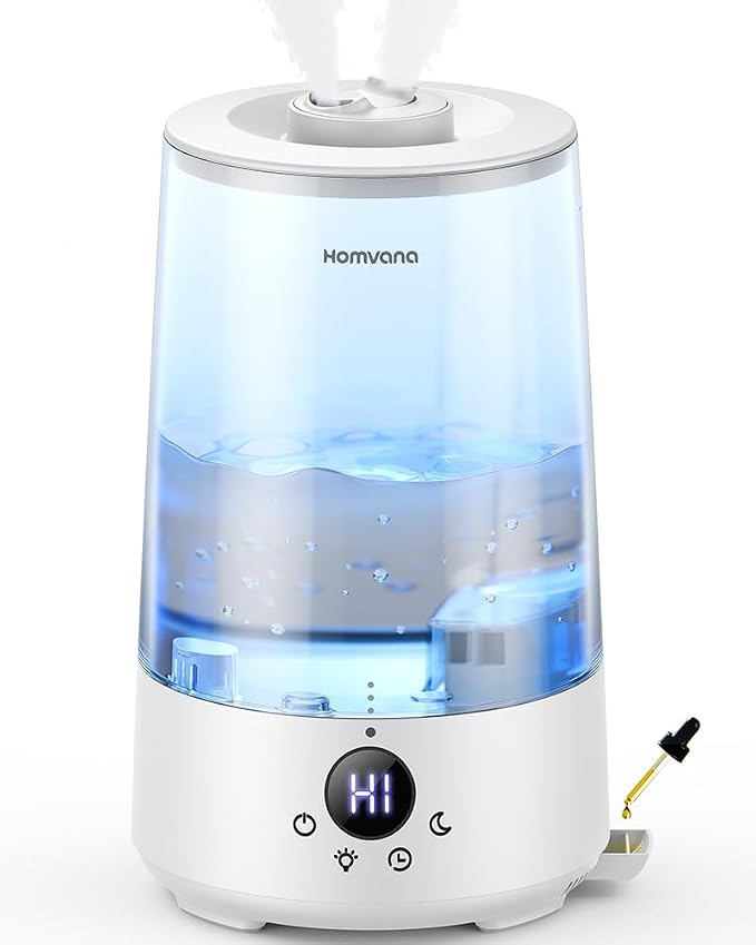 Homvana 3.6L Top-Fill Cool Mist Humidifiers for Bedroom, Large Room(Clear) | 23dB Quiet, Easy-to-Clean 2-in-1 Baby Humidifier & Oil Diffuser for Congestion Relief, Last for 4 Night (Transparent)
