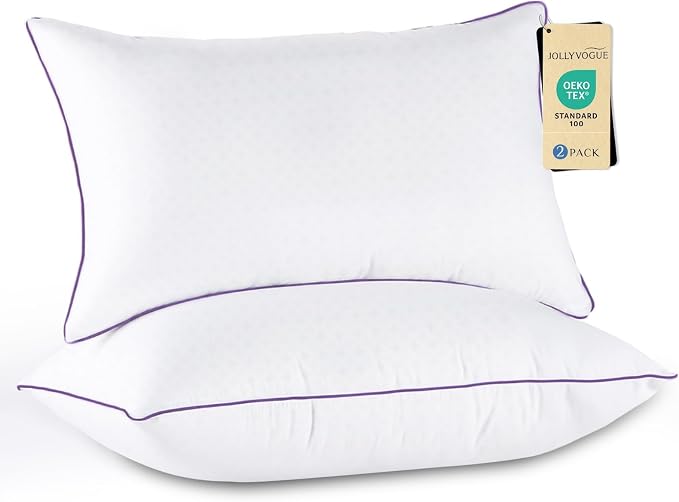 JOLLYVOGUE Firm Pillows Queen Size Set of 2, Supportive Bed Pillows with Oeko-Tex Certified Down Alternative Fill, Luxury Hotel Quality for Back, Stomach and Side Sleepers
