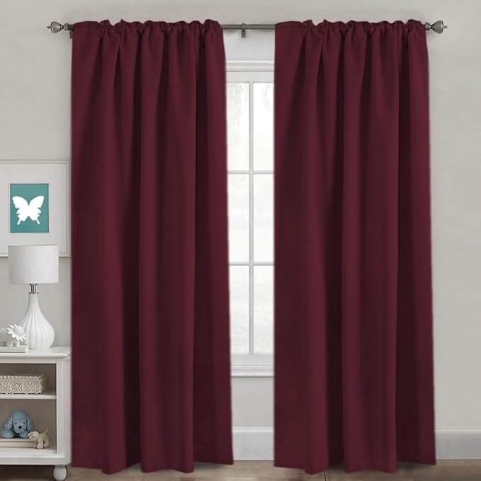 H.VERSAILTEX Christmas Blackout Curtains Thermal Insulated Window Treatment Panels Blackout Drapes for Living Room Back Tab/Rod Pocket Bedroom Draperies, 52 x 84 Inch, Burgundy Red, 2 Panels