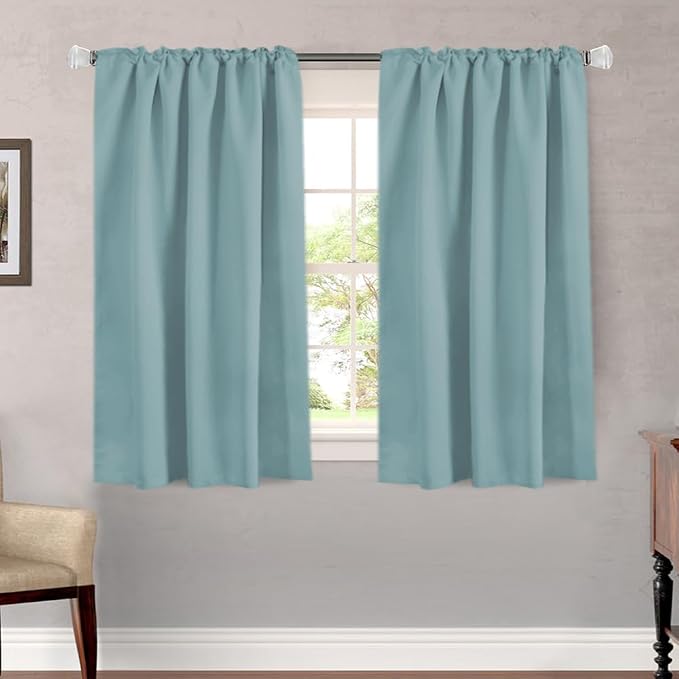 H.VERSAILTEX Blackout Curtains Thermal Insulated Window Treatment Panels Room Darkening Blackout Drapes for Living Room Back Tab/Rod Pocket Bedroom Draperies (2 Panels, Mineral Blue, 52 x 45 Inch)