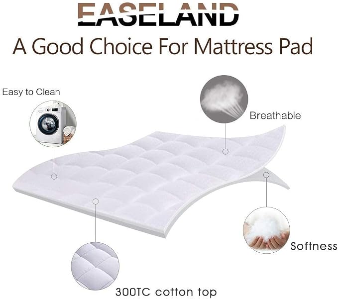 EASELAND Twin Size Mattress Pad Cotton Pillow Top Mattress Topper White | Single Cooling Mattress Cover Cotton Top,8-21" Deep Pocket Protector 39x75 Inches,Boxing Quilted & Machine Washable