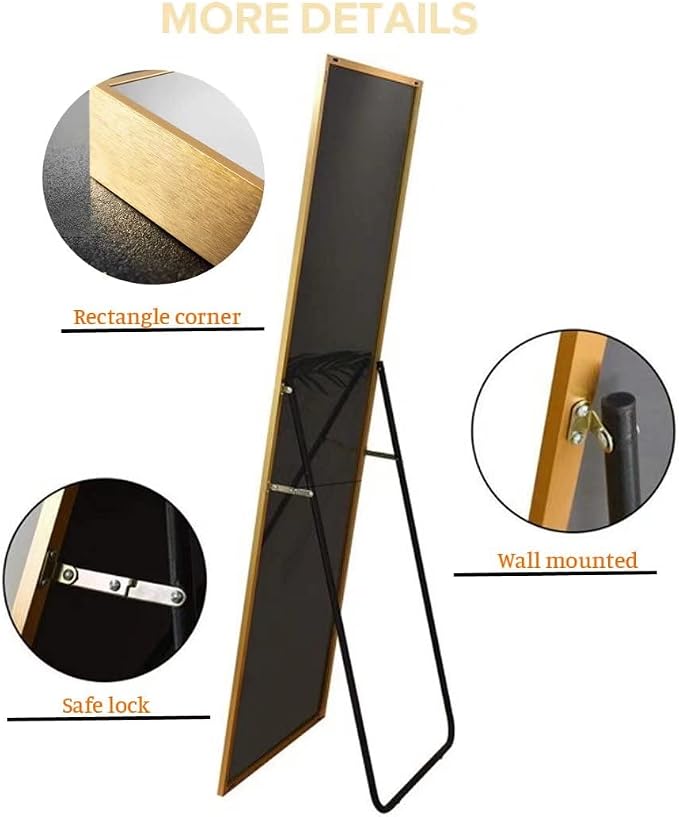 Dewfig Mirror Full Length, 64"X21" Floor Mirror, Rectangle Shape, Gold | Aluminum Alloy Frame Full Body Mirror, HD Shatterproof Tempered Glass, Lean/Stand/Wall for Living Room,Bedroom, Dressing Room