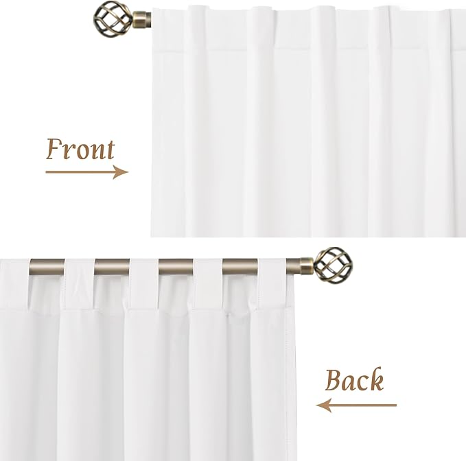 100% Blackout White Linen Curtains 48 Inches Long for Kitchen | Linen Textured, Short Window Curtains, Full Room Darkening Drapes, Rod Pocket Back Tab, White Liner, 2 Panels, 34 x 48 Inch
