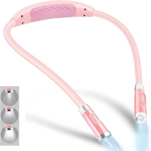 Vekkia Rechargeable LED Neck Book Light for Reading in Bed | 3 Brightness Levels/Flexible Soft Silicone Arms Comfortable Wear/Long Lasting,Great for Readers, Craft & Knitting