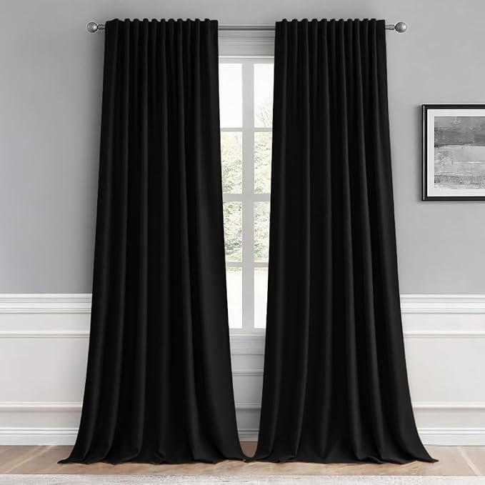MIULEE Black Back Tab Blackout Curtains 66x96 Inch Length 2 Panels Set | Rod Pocket Pinch Pleated, Thermal Insulated, Halloween Drapes for Bedroom Living Room Darkening, Floor to Ceiling Curtains