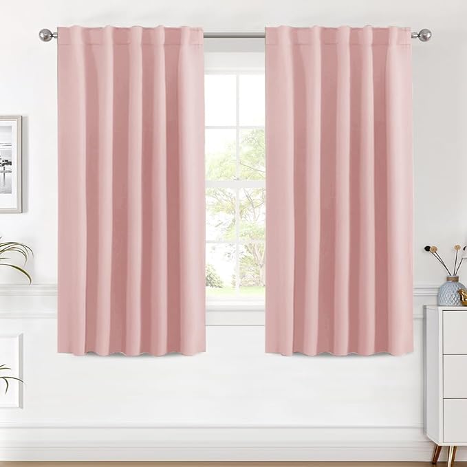 H.VERSAILTEX Blackout Curtains Thermal Insulated Window Treatment Panels Room Darkening Blackout Drapes for Living Room Back Tab/Rod Pocket Bedroom Draperies (2 Panels, Baby Pink, 42 x 54 Inch)
