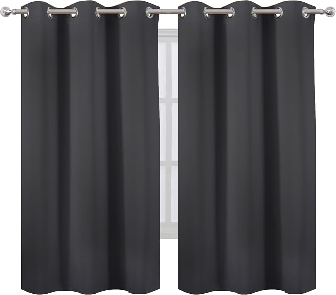 Dark Grey Thermal Blackout Curtains/38 x 63 Inch/Set of 2 Panels Room Darkening Curtains for Bedroom