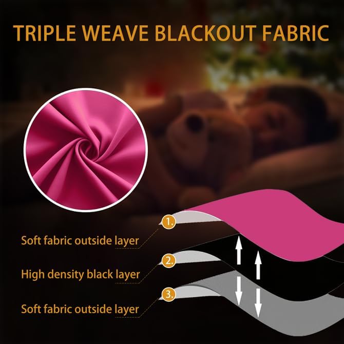 KOUFALL Hot Pink Curtains 2 Panels,Blackout Room Darkening Curtains for Girls Bedroom,84 Inches Long