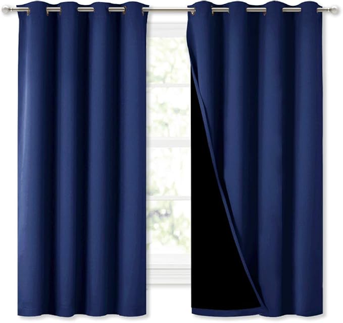 NICETOWN 100% Blackout Curtain Panels, Thermal Insulated Black Liner Curtains for Nursery Room, Noise Reducing and Cold Blocking Drapes for Windows (Royal Blue, Set of 2, 52-inch Wide by 63-inch Long)