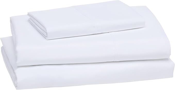 Amazon Basics Ultra-Soft Breathable Wrinkle-Free Microfiber 3-Piece Bed Sheet Set with 14-Inch Deep Pockets, College Dorm-Friendly, Twin XL, Bright White