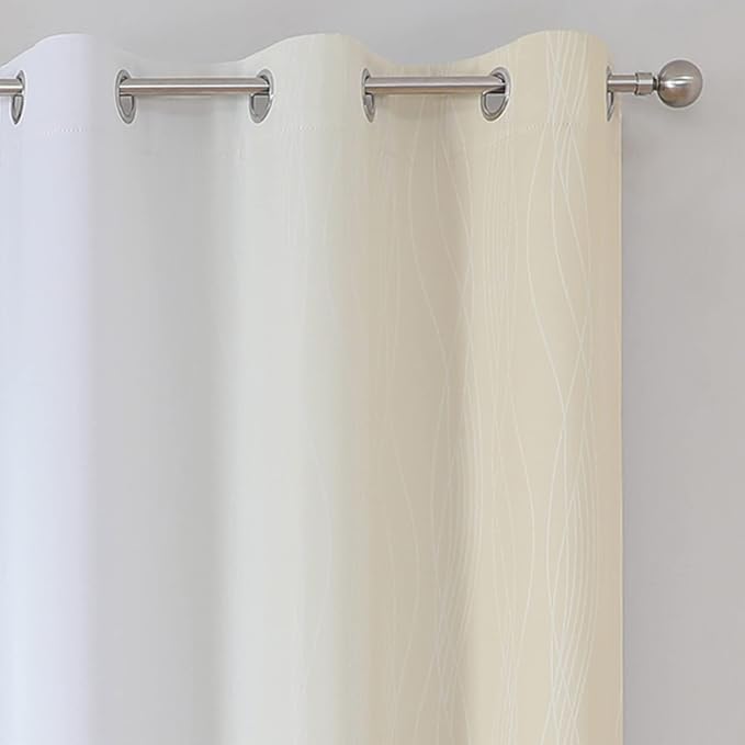 Beige and Greyish White Ombre Blackout Curtains for Bedroom 63 Inches Long | Estelar Textiler Thermal Insulated,Full Room Darkening,Energy Saving,Grommet Window Drapes for Living Room, 42Wx63L, 2 Panels